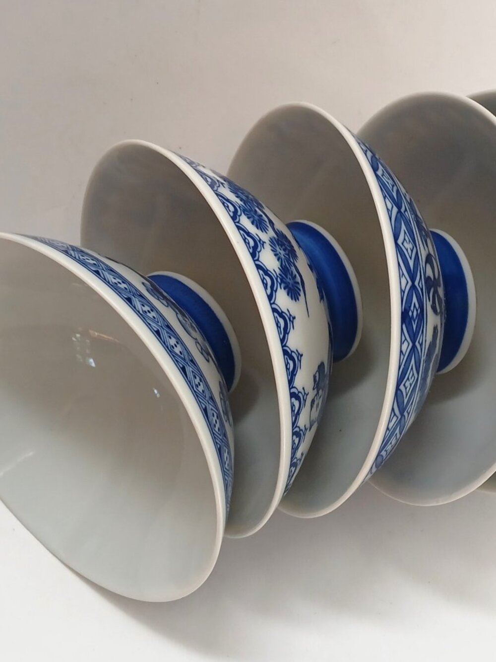 Vintage Rice Bowls Set of 4 Made in Japan White and Blue 4 Different Patterns